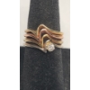 Image 1 : 14K Gold Tri-Color Stacked Wave Ring With Clear Accent Stone - Size 5 - Weight: 4.9g
