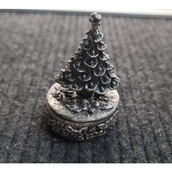 Mini Ornate Pewter Christmas Tree Trinket Box