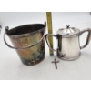 Image 10 : 3 Silver-Plated Pieces: Engraved Bucket, Creamer/Small Coffee Pot, & Cross Pendant TW: 2.0lbs