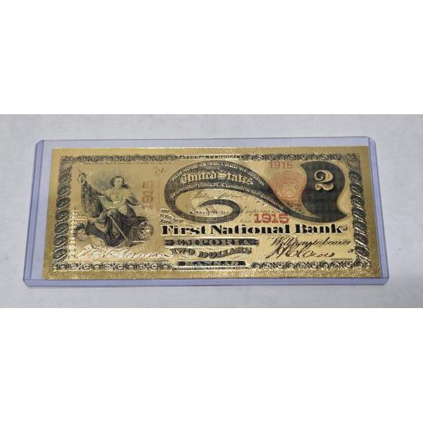 Two Dollar Gold Back 999999 24k Gold Note In Mint Condition In Protective Holder