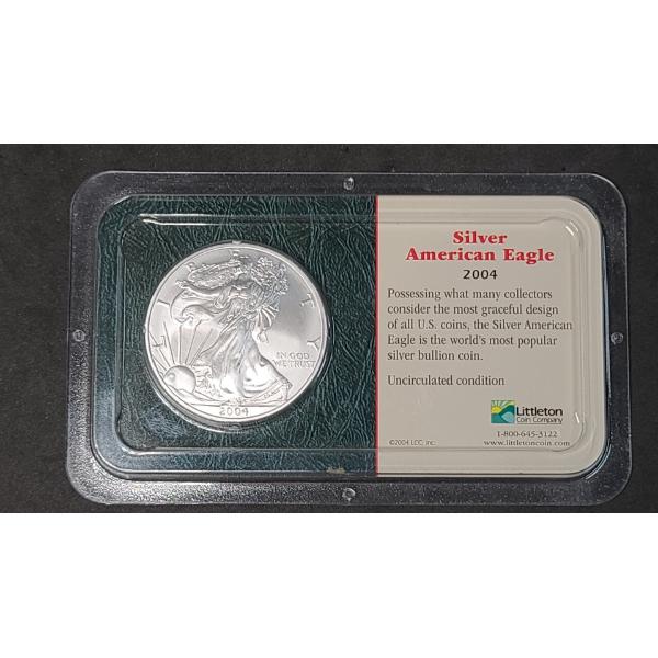 Uncirculated 2004 1 Oz .999 Fine Silver American Eagle In Littleton Coin Co. Packaging