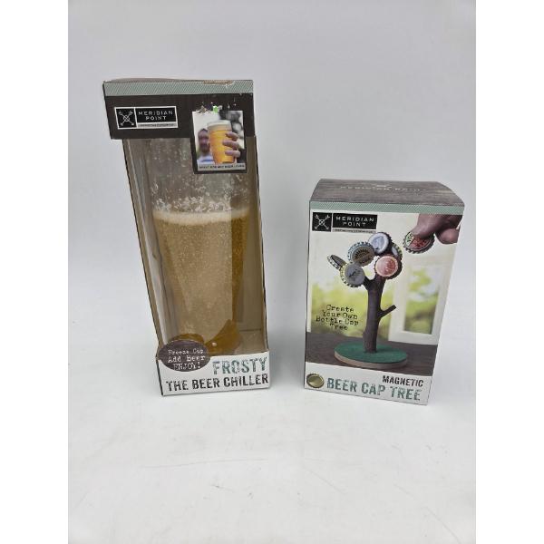 Brand New 16 oz Beer Chiller Glass And Magnetic Bottle Cap Tree