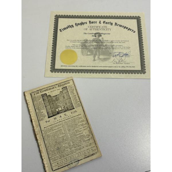 The Gentleman's Magazine for May 1776 Newspaper Booklet Article with Certificate of Authenticity 