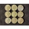 Nine Assorted Silver Wartime Nickels - Face Value $0.45 
