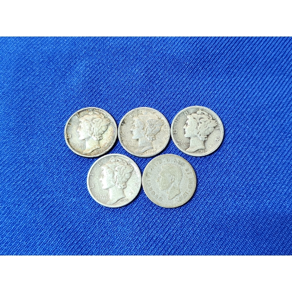 x4 U.S. 90% Silver Mercury Dimes and Canada 80% Silver Dime