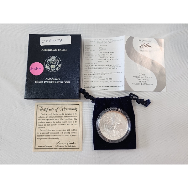 2006-W American Silver Eagle Uncirculated $1 Coin 1 oz .999 Fine Silver w/ OGP Box & COA