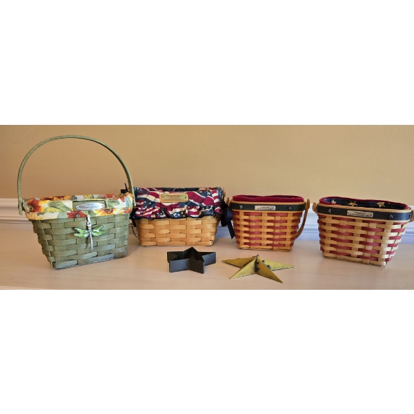 4 Americana Longaberger Baskets and 2 Metal Stars