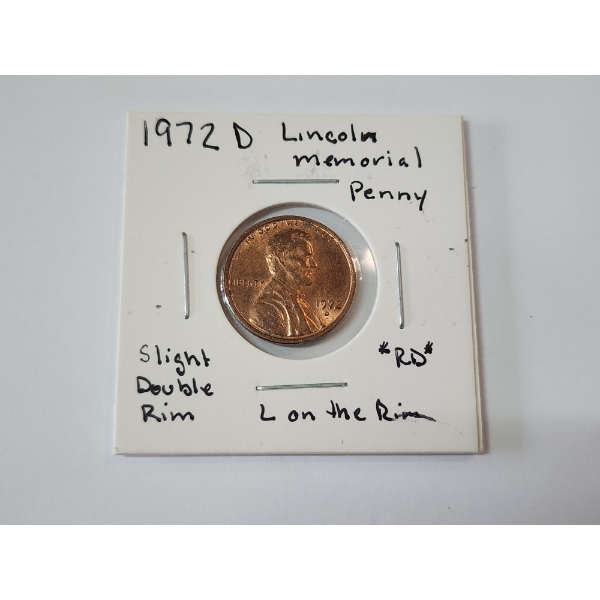 ERROR COIN: 1972-D Lincoln Memorial Penny *RD* - Slight Double Rim "L" on Rim