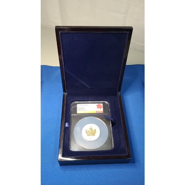 2019 NGC 3 Oz Incuse Gilt Reverse PF 70 First Day Issue Gold Maple Leaf 40th Anniversary Silver Coin