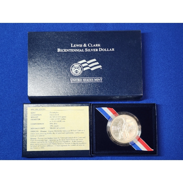 2004 Lewis & Clark Bicentennial Uncirculated 90% Silver Dollar 
