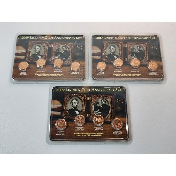 x3 Untied States Mint 2009 Lincoln Cent Anniversary 4-Coin Sets 