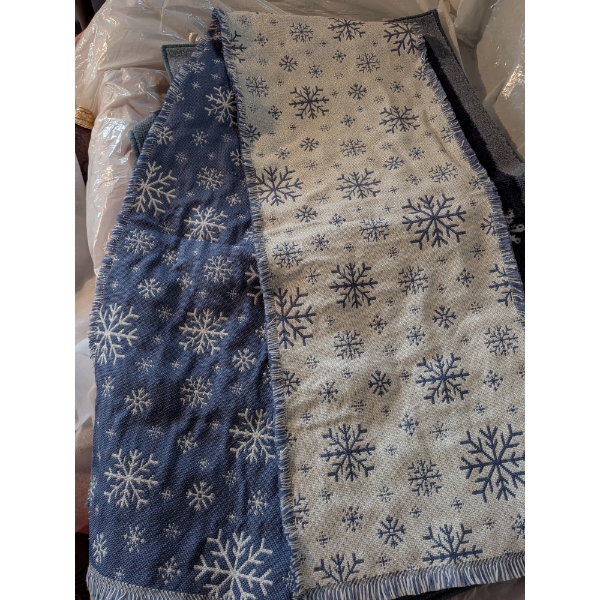 All New! 3 20"x34" Christmas Rugs And 8ft Sparkling Snowflake Reversable Table Runner