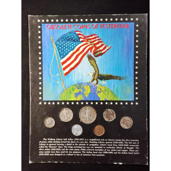 Obsolete Coins of Yesteryear Display Ft. 7 Historic US Coins Including Silver! See Description!