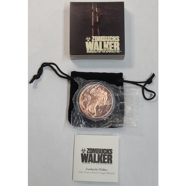 Sealed 2017 Zombucks Walker 1 ADVP oz .999 Fine Copper Proof Round With Original Packaging & COA