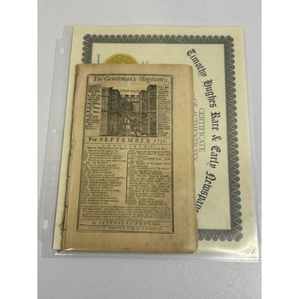 The Gentleman's Magazine for September 1751 Newspaper Booklet with Certificate of Authenticity 
