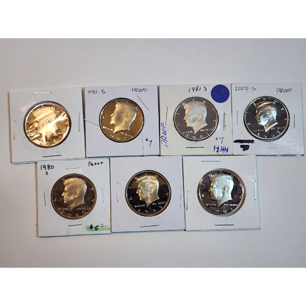 x7 Assorted Years Clad Kennedy Half Dollars - Including Proofs FV: $3.50