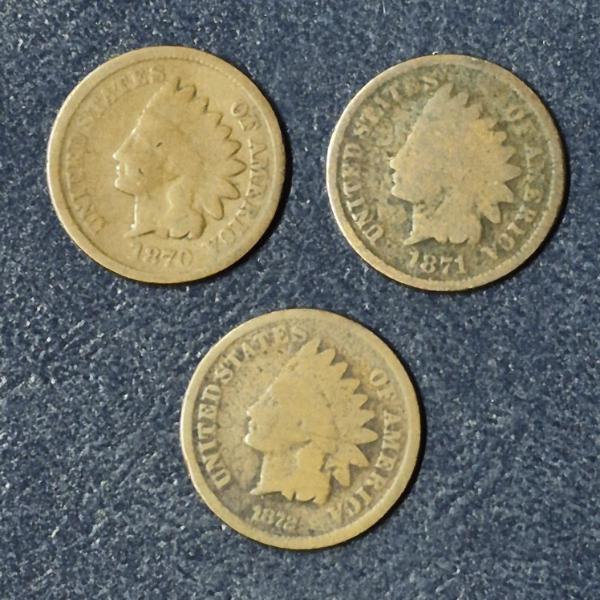 3 Pc Indian Head Cents - 1870 / 71 / 72 - See Pics