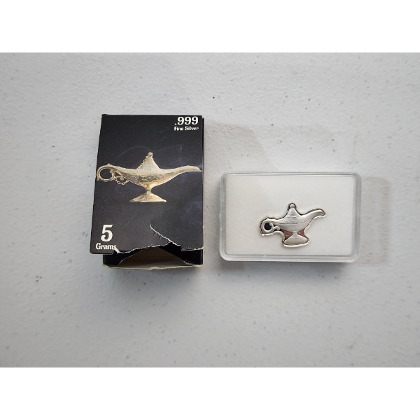 Limited Edition Pan Silver Company 5 Gram .999 Fine Silver Genie Lamp with Original Box