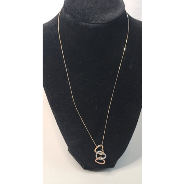 Vintage 14K Gold Tri-Color Gold Heart 19" Necklace With Diamond Accents - Weight: 3.8g