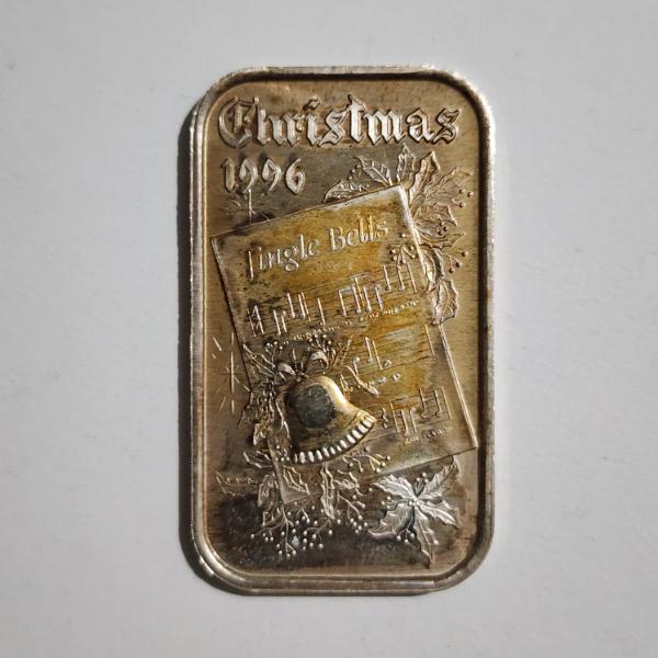 1996 Christmas Jingle Bells 1 Oz .999 Fine Silver Bar