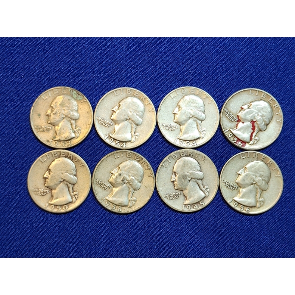 Assorted Years 90% Silver Washington Quarters - Face Value: $2.00