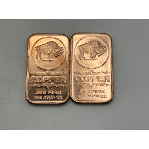 Two 1oz Copper Buffalo Bars