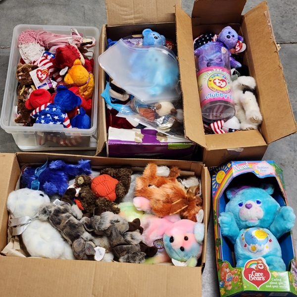 HUGE Assortment of Collectible Plushies & Beanie Babies Including New in the Box Care Bear