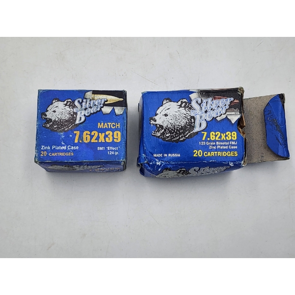2 Boxes of Silver Bear 7.62x39 FMJ Rifle Ammunition - Made in Russia