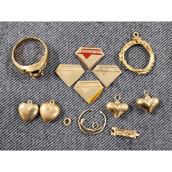 10K Gold Jewelry Lot Including Ring, Pendant, Pins (No Posts) & More - Weighs 24 Grams Total