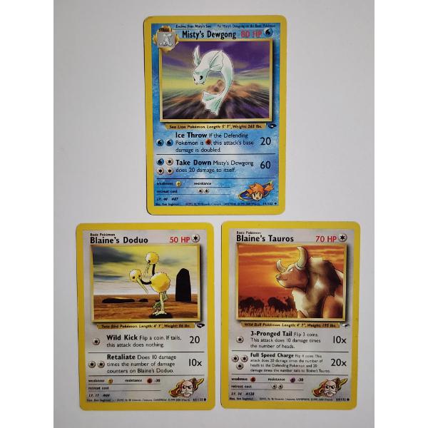 Three Vintage Pokemon Trading Cards ~ 3 Different Pokemon ~ Blaine & Misty's ~ 2000 GYM & WotC Era!