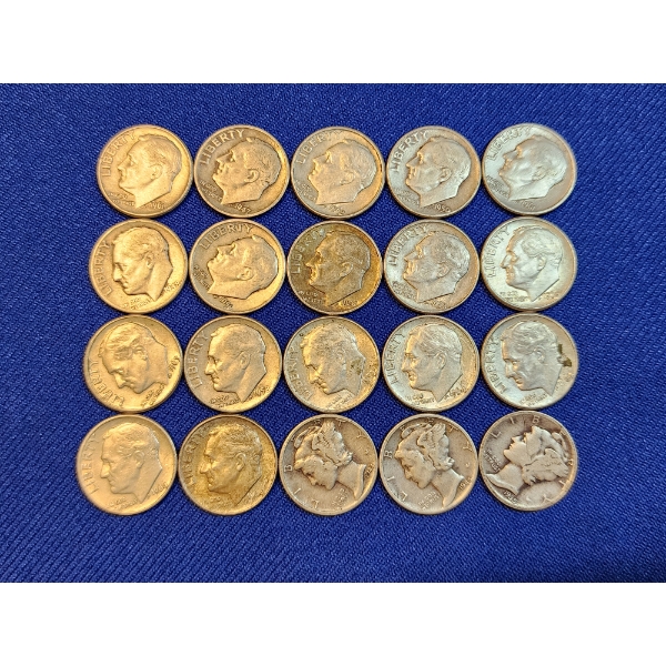 Assorted 90% Silver Roosevelt and Mercury Dimes - Face Value $2.00