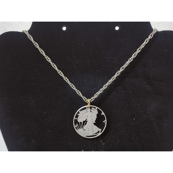 Walking Liberty 90% Half Dollar Cutout Coin Pendant on 24" Chain