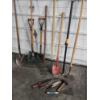 Image 1 : Lot of Lawn/Garden Items: Shovels, Rake, Hoe, Tree Pruner, Small Shovel, Hand Rakes