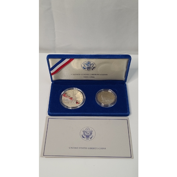 1986 United States Statue Of Liberty Commemorative Proof Two Coin Set Featuring 90% Silver Dollar