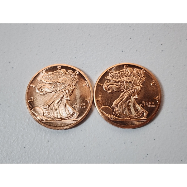 Lot of 2 - American Eagle Design 1 Ounce .999 Fine Copper Rounds