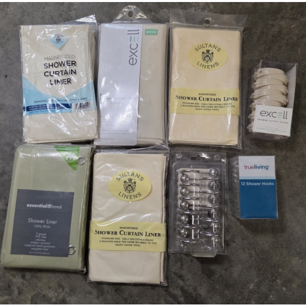 Five New Shower Curtains And Three New Packs Of Shower Curtain Hooks