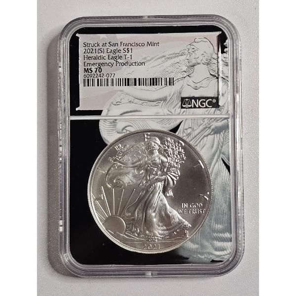 2021 Heraldic Eagle Type 1 Silver Eagle graded MS70 by NGC