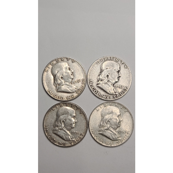 (4) United States Franklin 90% Silver Half Dollars - Face Value: $2.00