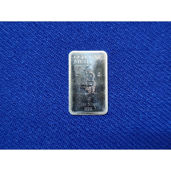 RARE Osborne Mint .999 Fine Silver 1 Gram Bar - Mint Condition 