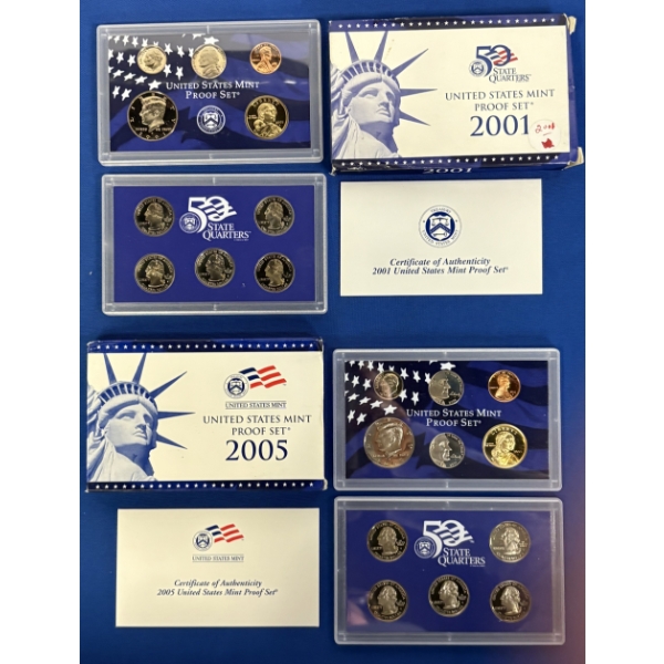 Two US Mint Proof Sets, Yrs. 2001 and 2005