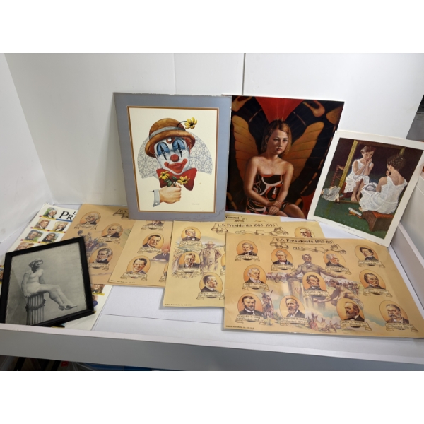 Lot of Miscellaneous Pictures - Clown (Tom Wood) - Norman Rockwell Photo of Young Girl in Mirror 