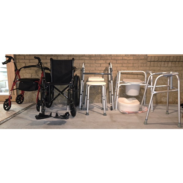 Large Lot of Home Health Care Aids incl Walkers, Wheel Chair, Stools and More