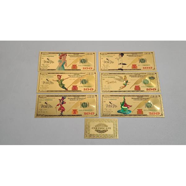 (6) Peter Pan Characters 999999 24K Gold Foil Banknotes Set w/ COA