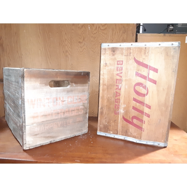 Vintage HOLLY BEVERAGES & WINTON CLUB Wooden Beverage Crates As Shown