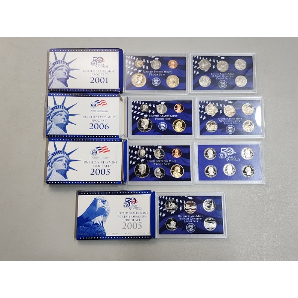 (4) U.S. Mint Proof Sets: 2001, 2006, 2005, & 2005 50 State Quarter Set