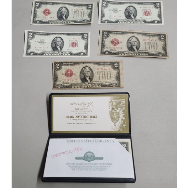 Assorted Series Red Seal $2 Notes & U.S Monetary Exchange Uncirculated $2 Red Seal Note- FV: $12