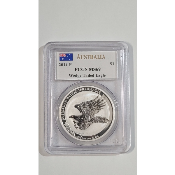PCGS 2014-P MS69 1 Oz 999 Silver Australian Wedge Tailed Eagle Coin Signed By John M. Mercanti
