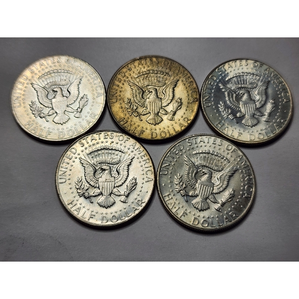 Five 40% Silver Kennedy Half Dollars - $2.50 Face Value