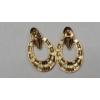 Image 2 : Vintage Style 14K Yellow Gold Door Knocker Textured Oval Hoop Earrings - Weight: 1.3g