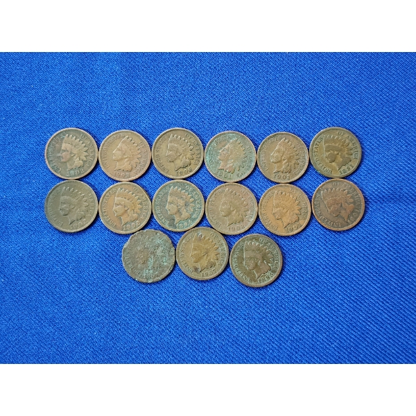 Lot of (15) Assorted Years U.S. Indian Head Cents